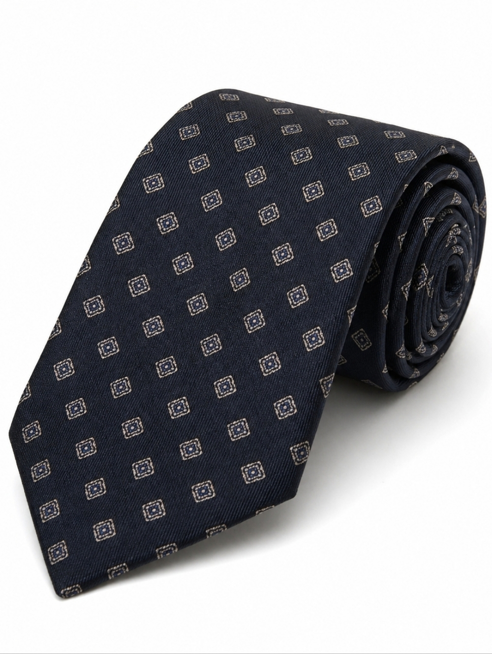 Christian Dior Mens Silk Tie Navy Blue Geometric Medallion Designer Necktie 58"
